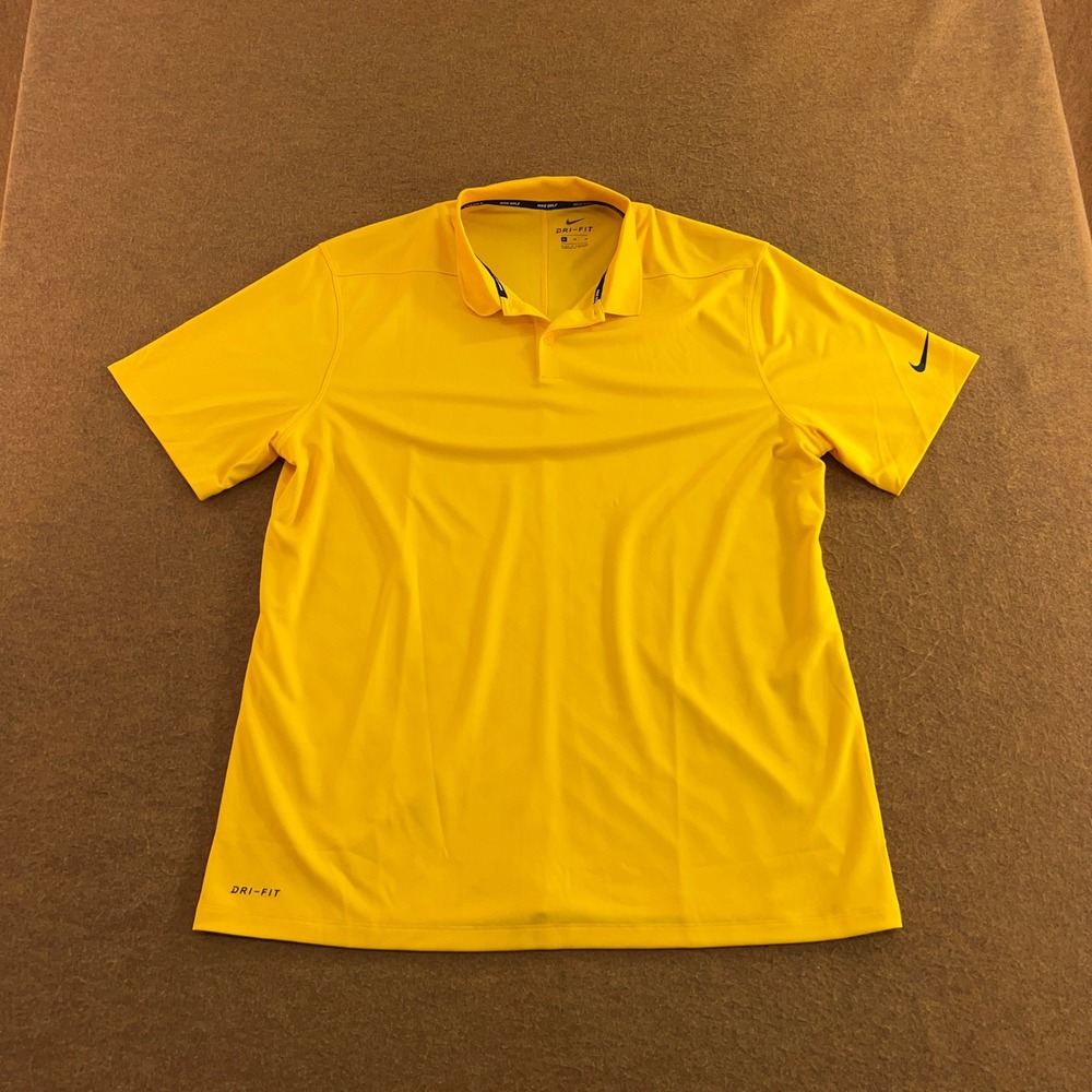 Nike Mens XL Yellow Dri-FIT Short Sleeve Performance Golf Polo Shirt